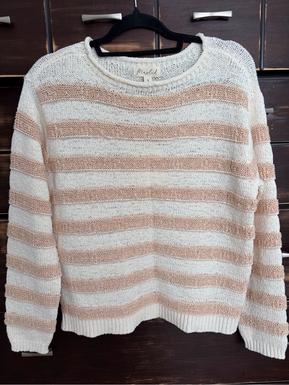 Marled Cream and Light Peach Stripe Knit Sweater/ Size Small